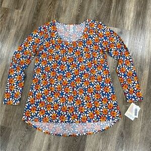 NWT Lynnae Long sleeve scoop neck blouse blue w/ orange yellow flowers sz:M